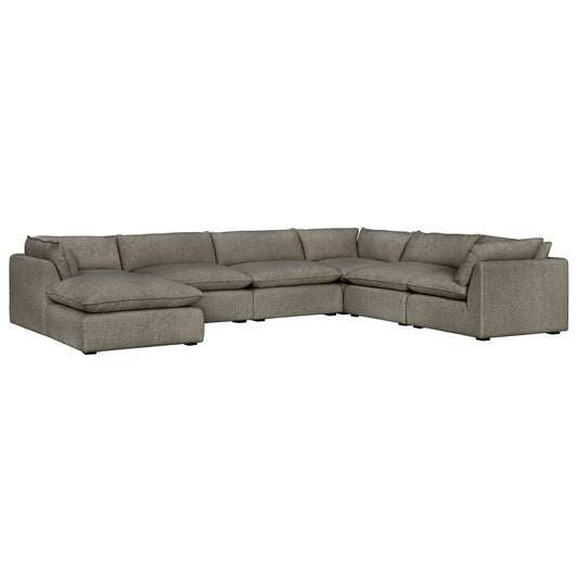 Luxe Boucle Fabric 7pc L-Shaped Sectional, Mocha