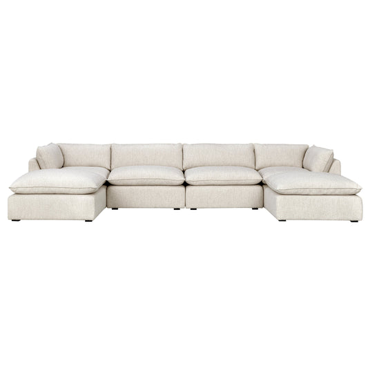 Luxe Boucle Fabric 6pc U-Shaped Sectional, Oat