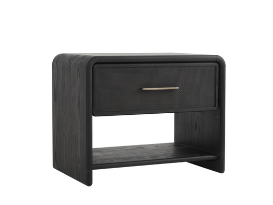 Pauline 1-Drawer Oak & Natural Cane Nightstand - Black
