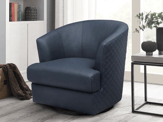 Belfield 100% Top Grain Leather Swivel Chair - Blue - Abbyson - Living Room