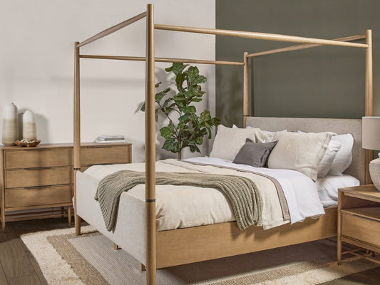 Charlotte Canopy Bed - Blonde - Queen - Abbyson - Bedroom
