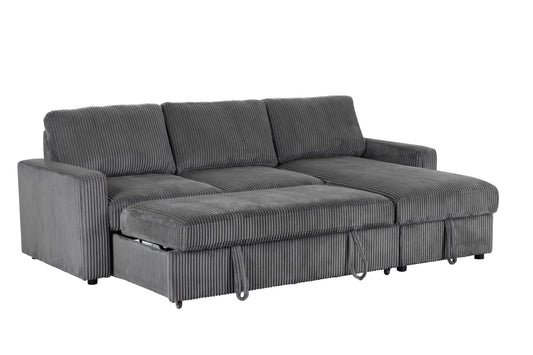 Haven Corduroy 2-pc Reversible Sleeper Sectional with Storage Chaise, Charcoal - Abbyson - Living Room