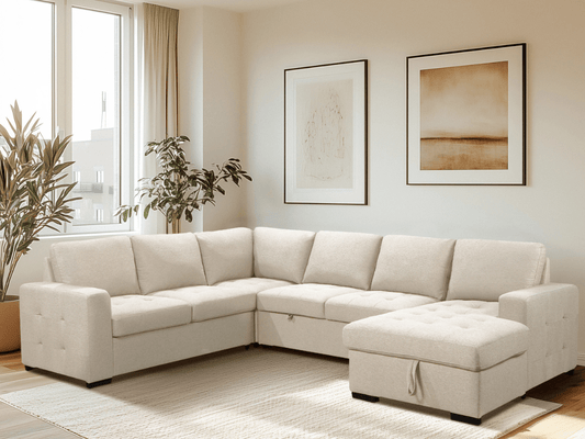 Jameson 6-pc Fabric Storage Sectional with Pullout Bed - Abbyson - Living Room