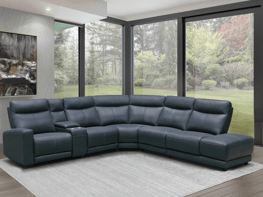 Kimmel Power Reclining Leather Sectional with Power Headrests - Blue - Abbyson - Living Room