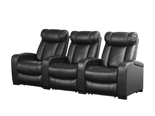 Larson Leather Power Reclining Theatre Set - Black - Abbyson - Living Room