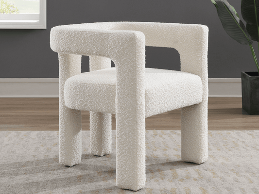 Mandy Bouclé Fabric Dining Chair - Ivory - Abbyson - Dining Room