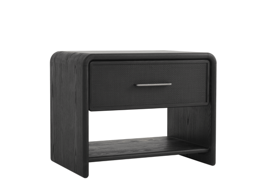 Pauline 1-Drawer Oak & Natural Cane Nightstand - Black - Abbyson - Bedroom