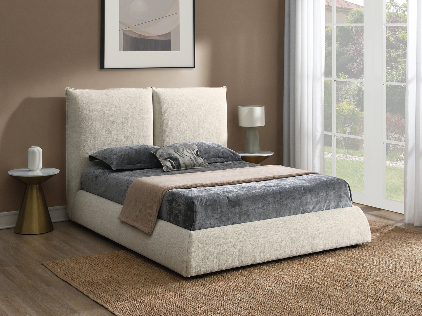 Elsen Upholstered Bed - Ivory - King