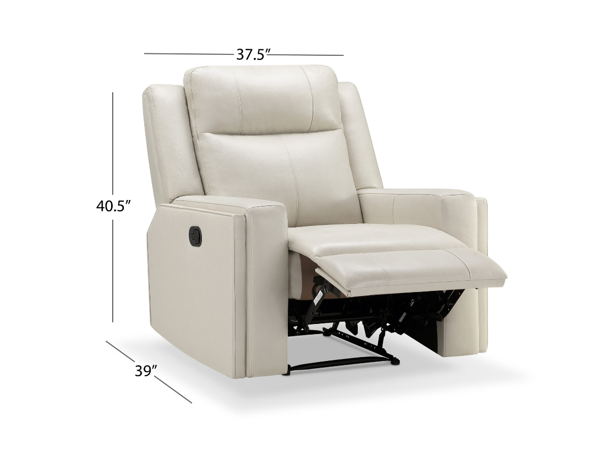Rhodes Top-Grain Leather Manual Recliner - Ivory