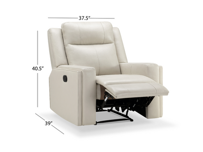 Rhodes Top-Grain Leather Manual Recliner - Ivory