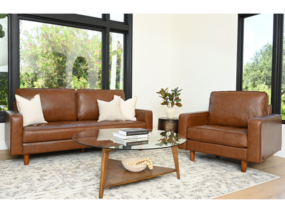 Holloway Mid-Century Leather Sofa and Armchair Set