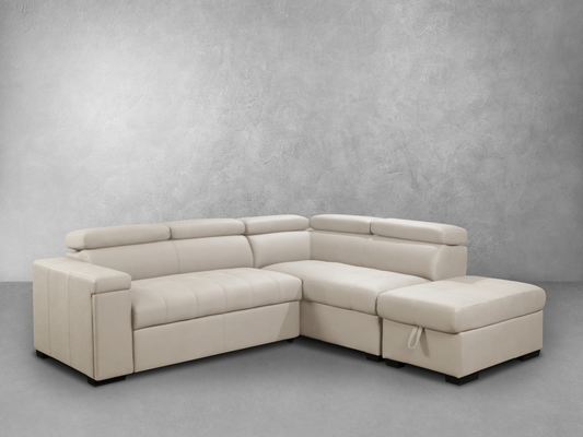 Miami Fabric Storage Sectional with Pullout Bed - Cream