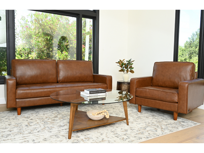 Holloway Mid-Century Leather Sofa and Armchair Set