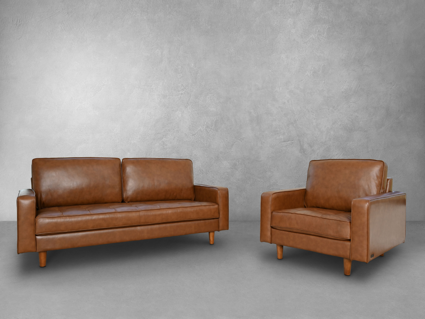 Holloway Mid-Century Leather Sofa and Armchair Set