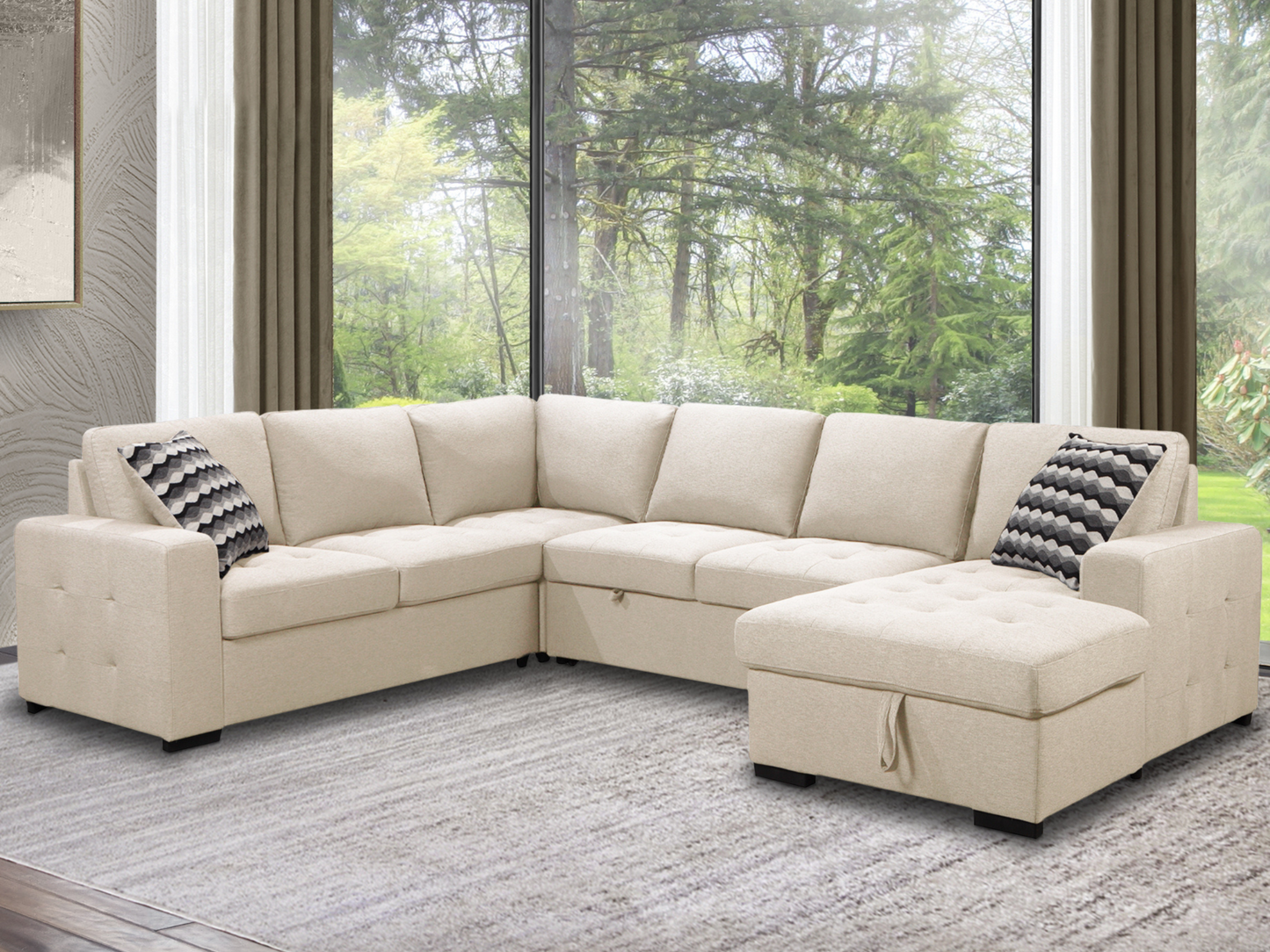 Jameson 6-pc Fabric Storage Sectional with Pullout Bed