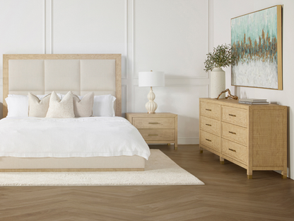 Bacara Modern Classic Wood Beige Upholstered Bed