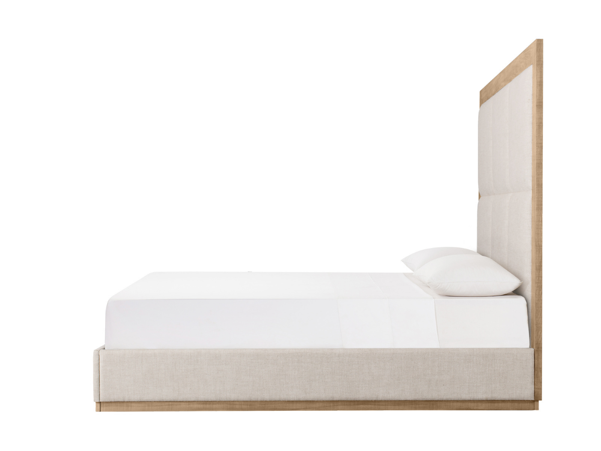 Bacara Modern Classic Wood Beige Upholstered Bed