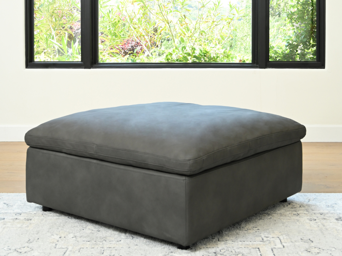 JoJo Fletcher Luxe Gray Nubuck Leather Ottoman