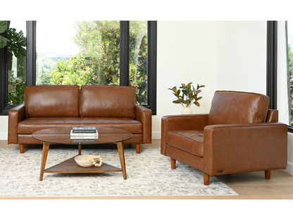 Holloway Mid-Century Leather Sofa and Armchair Set