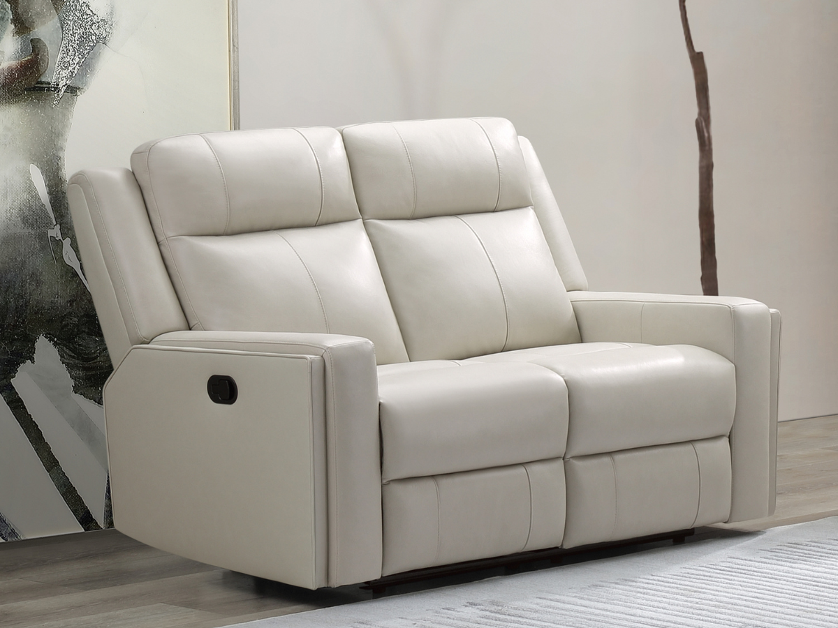 Rhodes Top-Grain Leather Manual Reclining Loveseat - Ivory