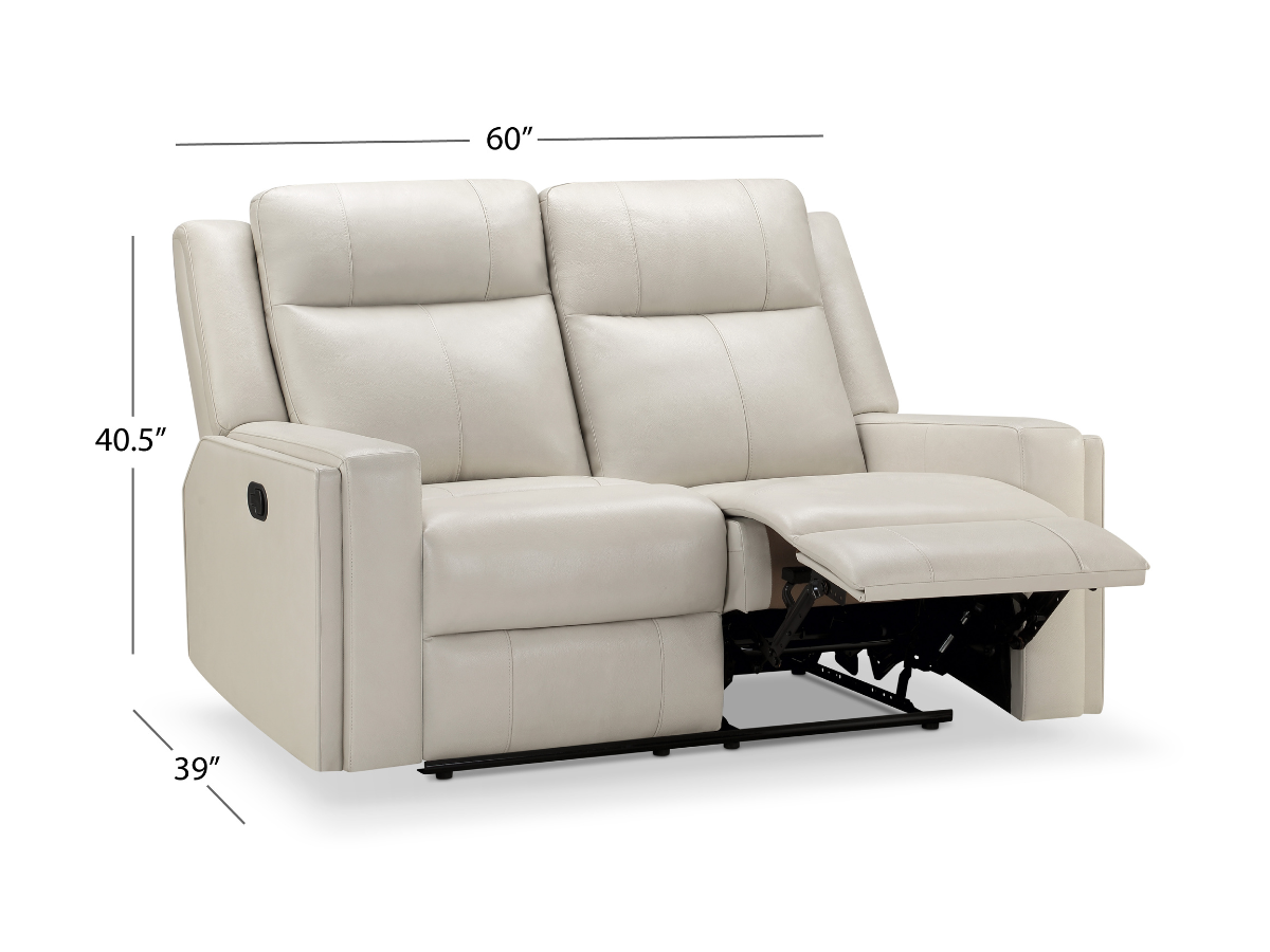 Rhodes Top-Grain Leather Manual Reclining Loveseat - Ivory