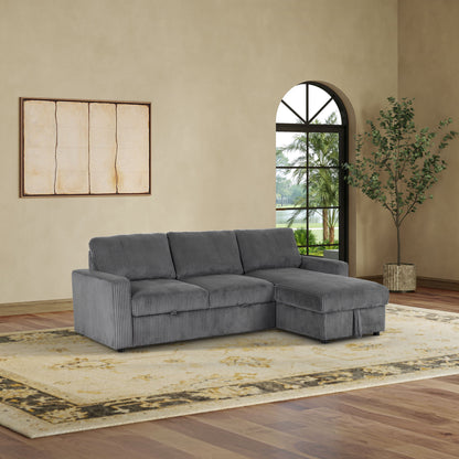 Haven Corduroy 2-pc Reversible Sleeper Sectional with Storage Chaise, Charcoal