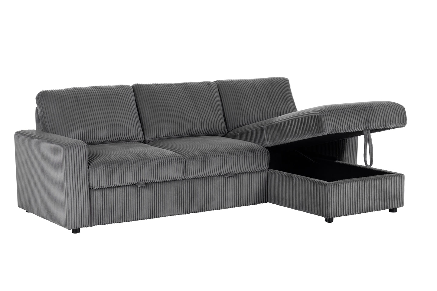 Haven Corduroy 2-pc Reversible Sleeper Sectional with Storage Chaise, Charcoal