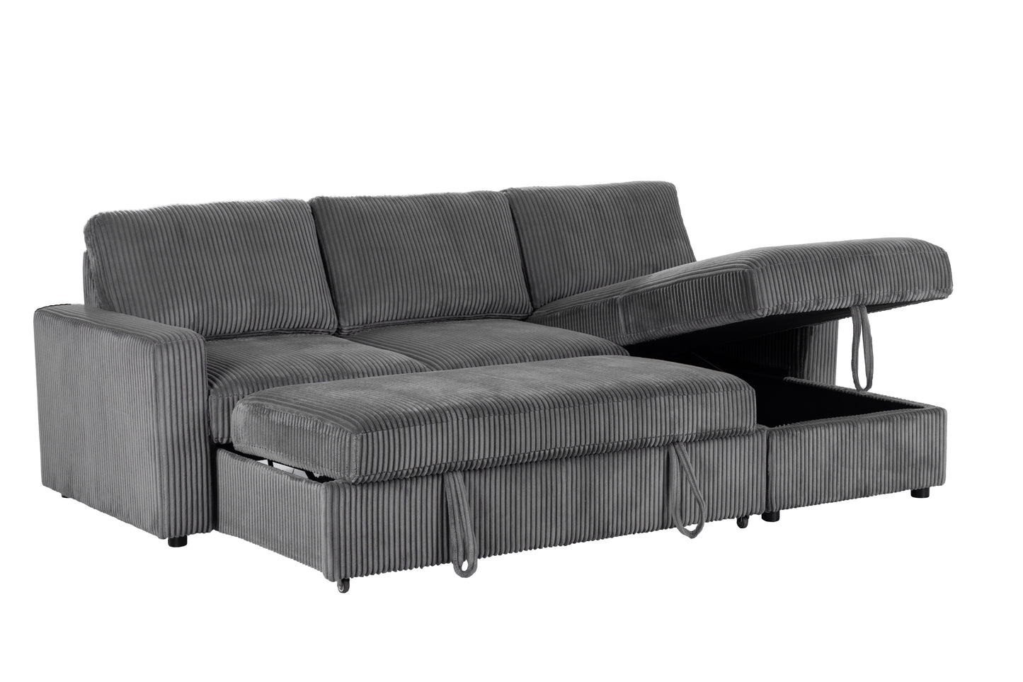 Haven Corduroy 2-pc Reversible Sleeper Sectional with Storage Chaise, Charcoal