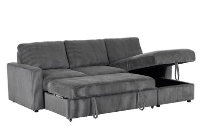Haven Corduroy 2-pc Reversible Sleeper Sectional with Storage Chaise, Charcoal
