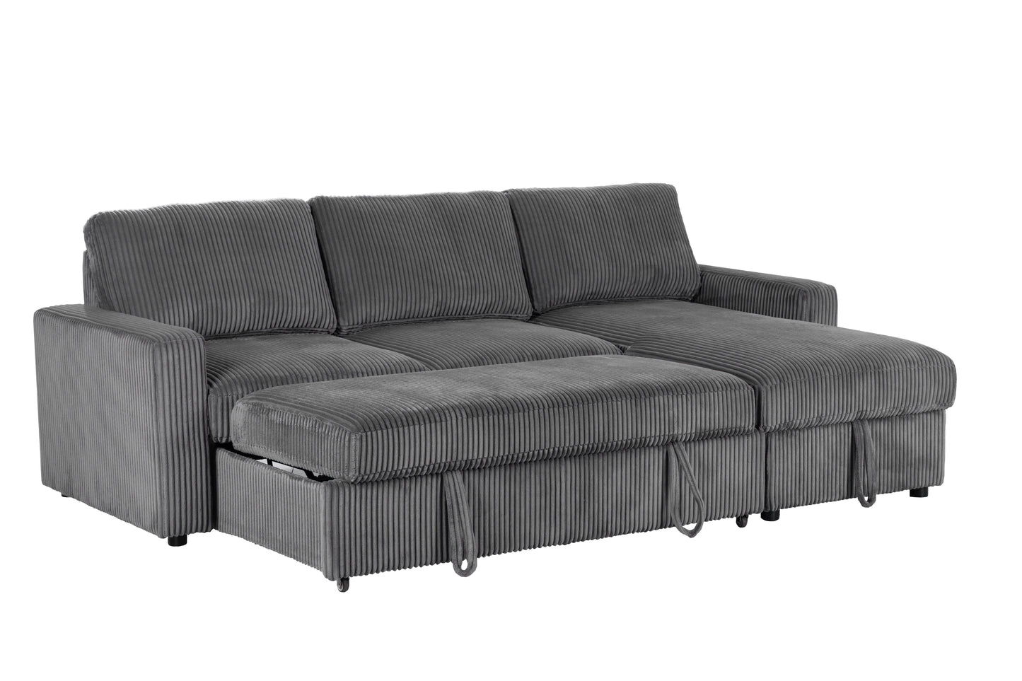 Haven Corduroy 2-pc Reversible Sleeper Sectional with Storage Chaise, Charcoal