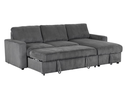 Haven Corduroy 2-pc Reversible Sleeper Sectional with Storage Chaise, Charcoal