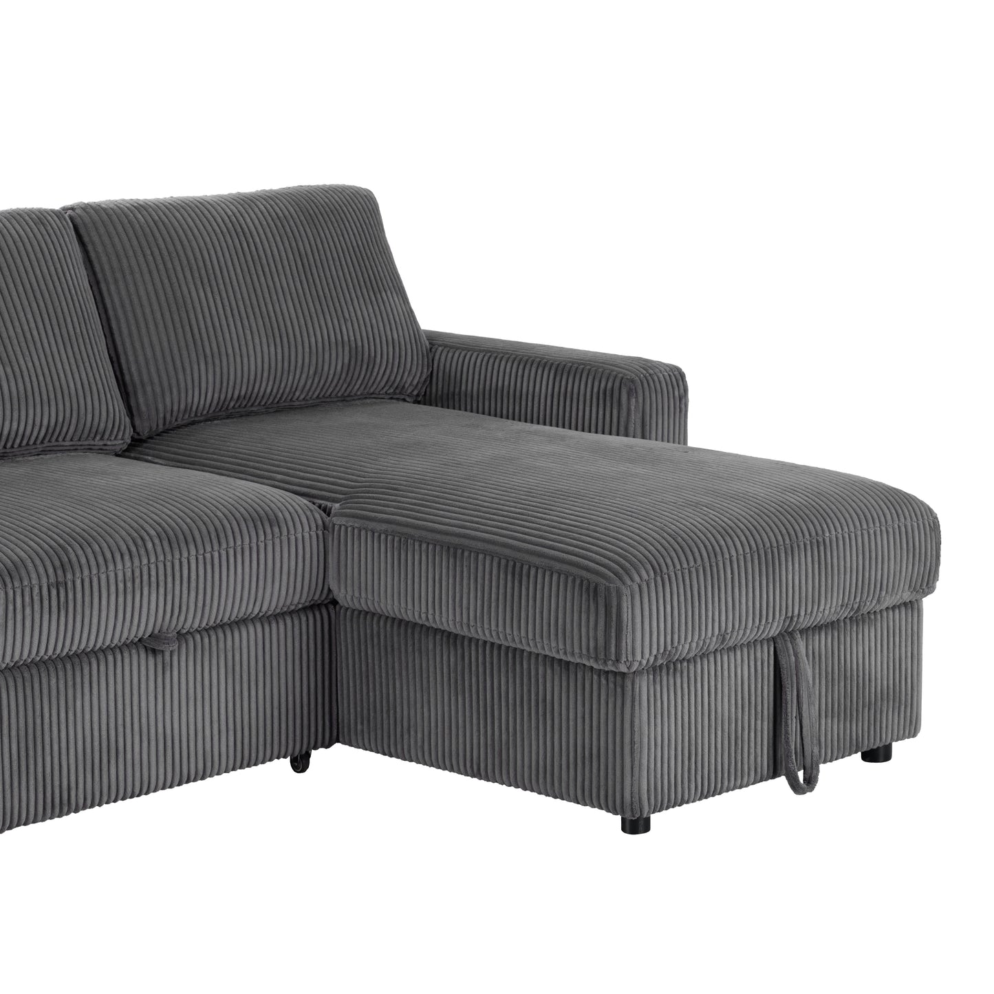 Haven Corduroy 2-pc Reversible Sleeper Sectional with Storage Chaise, Charcoal