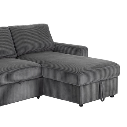 Haven Corduroy 2-pc Reversible Sleeper Sectional with Storage Chaise, Charcoal