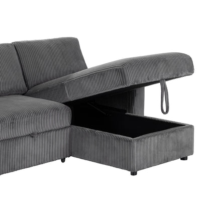 Haven Corduroy 2-pc Reversible Sleeper Sectional with Storage Chaise, Charcoal