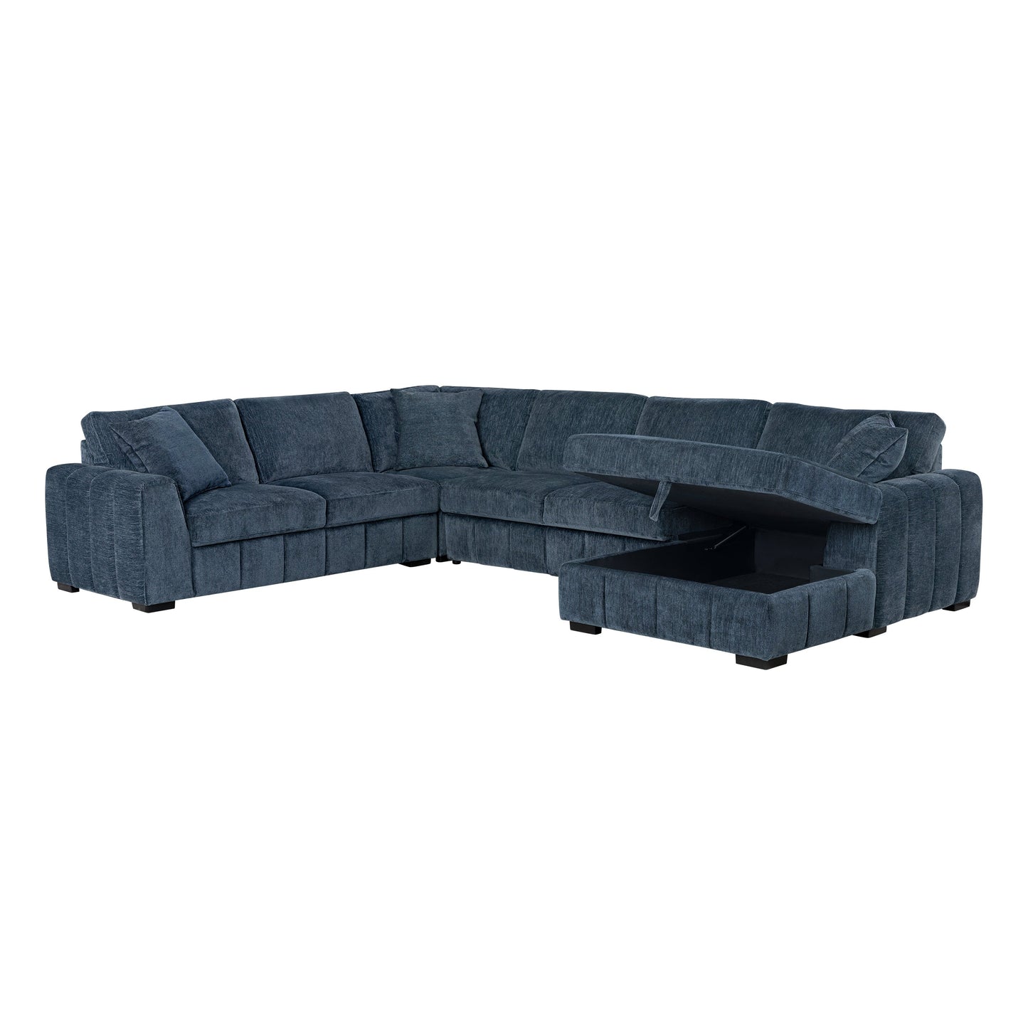 Burke Fabric Sleeper Sectional with Storage Chaise, Blue