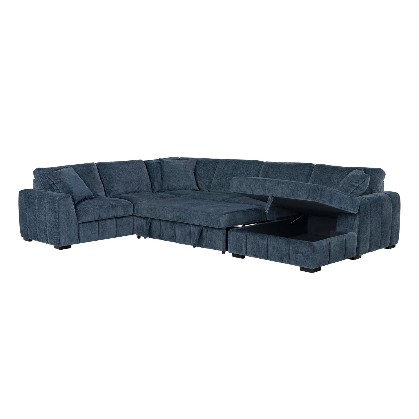 Burke Fabric Sleeper Sectional with Storage Chaise, Blue