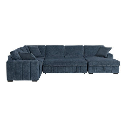 Burke Fabric Sleeper Sectional with Storage Chaise, Blue
