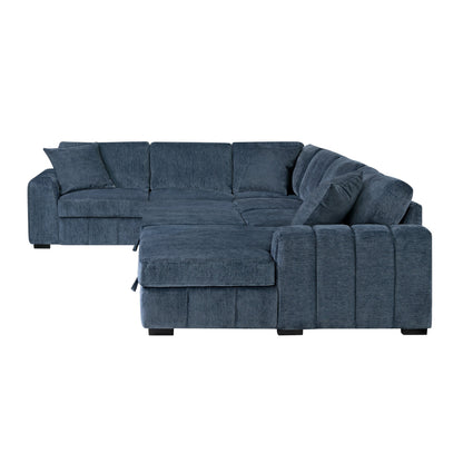 Burke Fabric Sleeper Sectional with Storage Chaise, Blue
