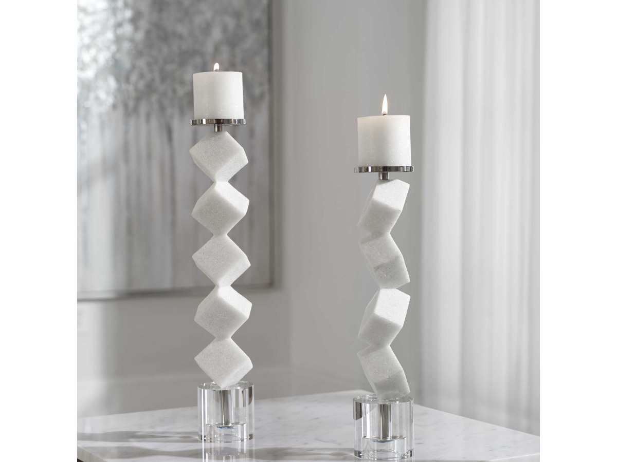 Abbyson Home Casey Marble Cube Candleholders, Set of 2