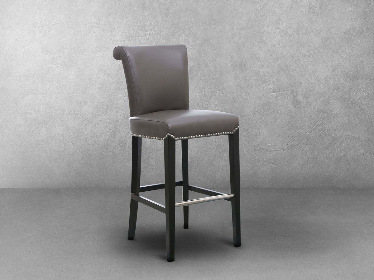 Century Gray Leather Bar Stool