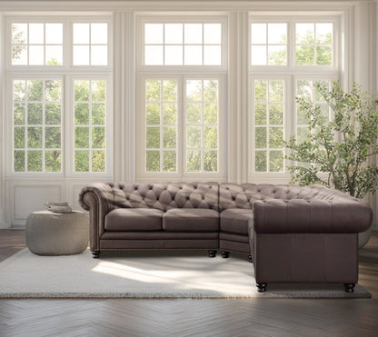 Culver 3pc Leather Chesterfield Sectional, Brown