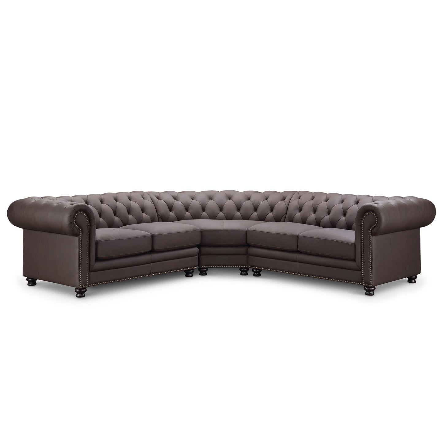 Culver 3pc Leather Chesterfield Sectional, Brown