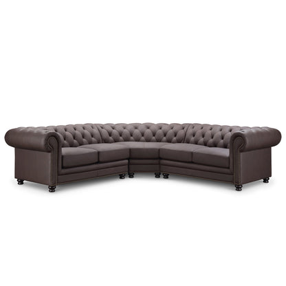 Culver 3pc Leather Chesterfield Sectional, Brown