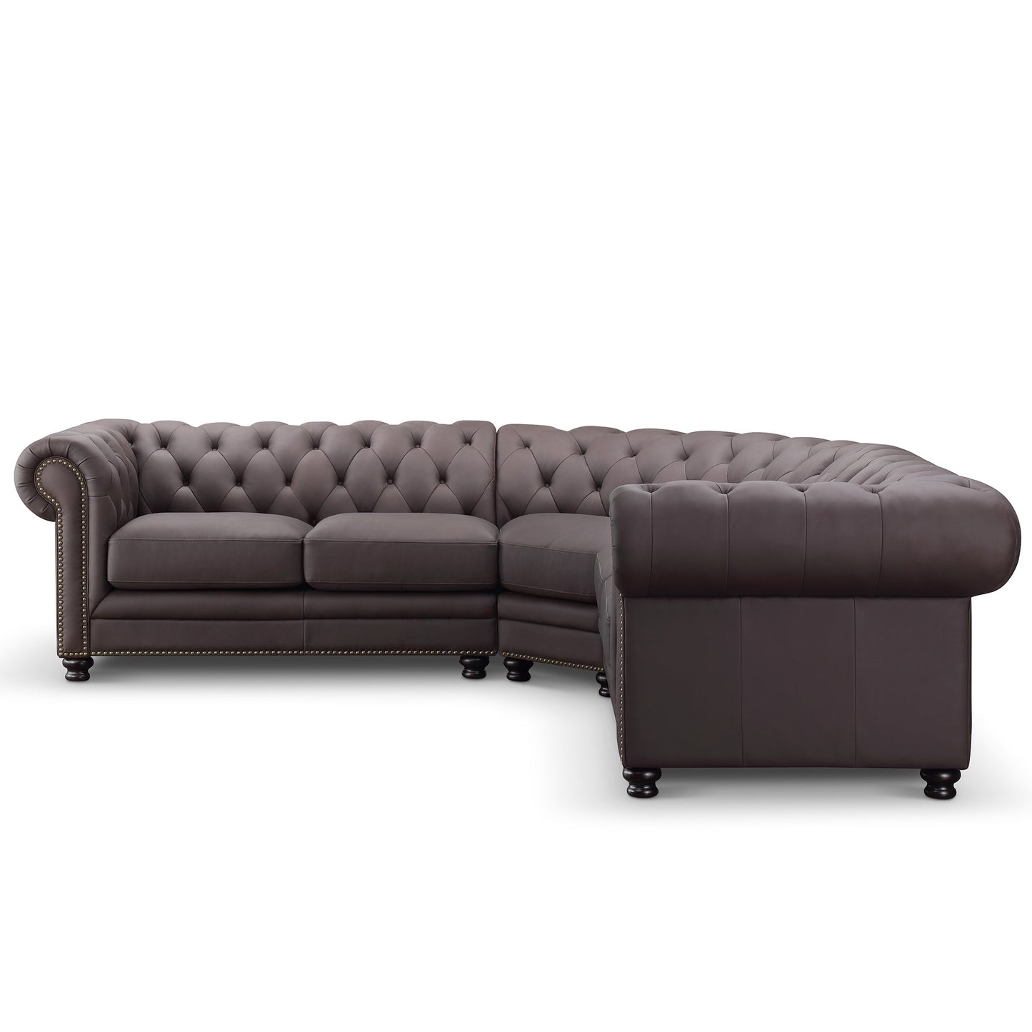 Culver 3pc Leather Chesterfield Sectional, Brown