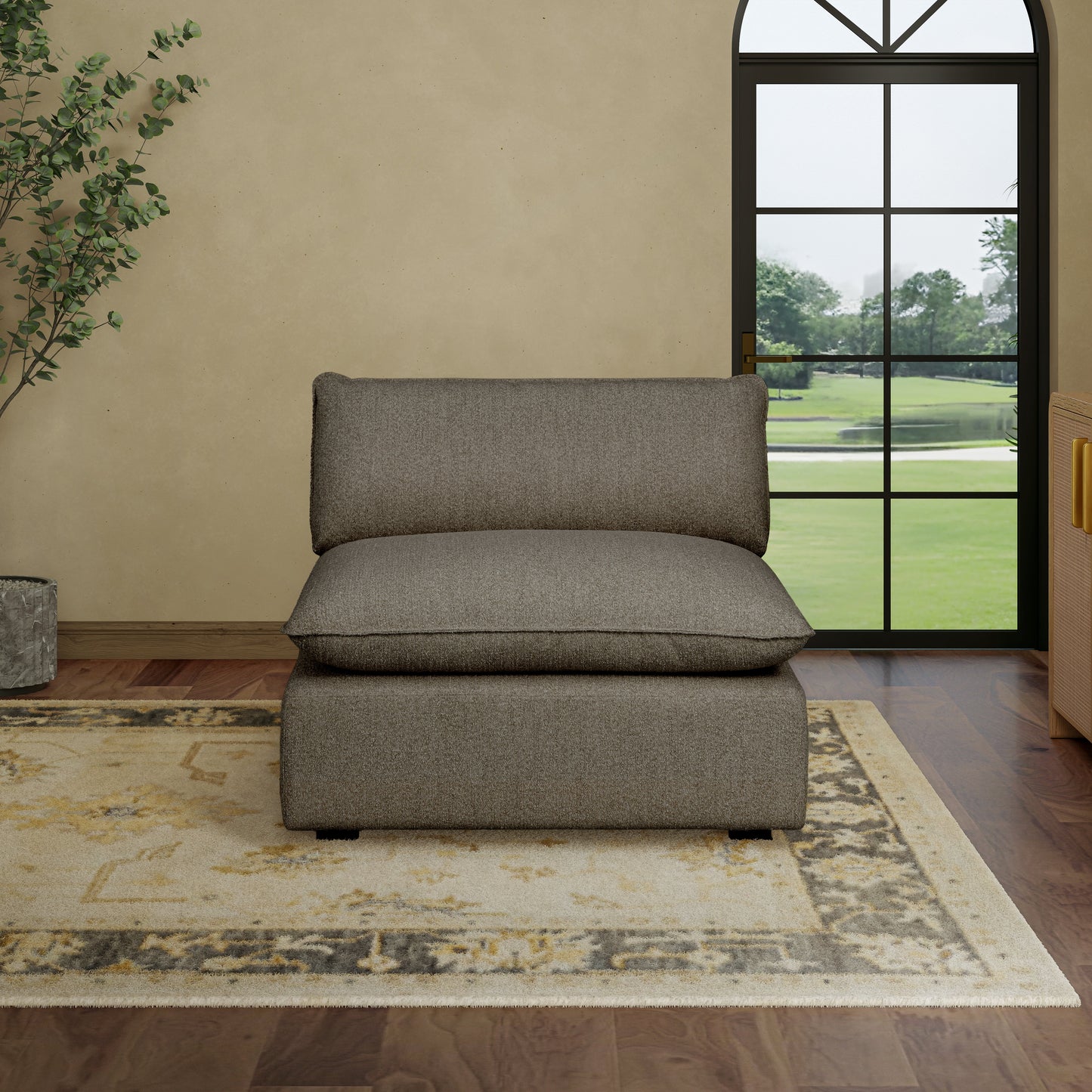 Luxe Boucle Armless Chair, Mocha