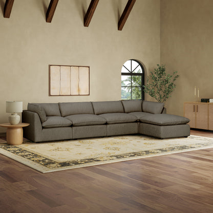 Luxe Boucle Fabric 5pc L-Shaped Sectional, Mocha