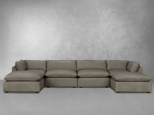 Luxe Boucle Fabric 6pc U-Shaped Sectional, Mocha