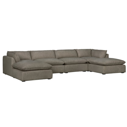 Luxe Boucle Fabric 6pc U-Shaped Sectional, Mocha