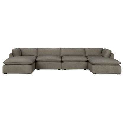 Luxe Boucle Fabric 6pc U-Shaped Sectional, Mocha
