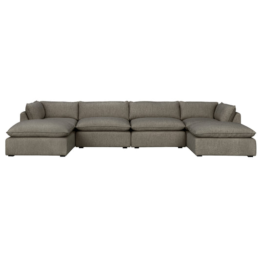 Luxe Boucle Fabric 6pc U-Shaped Sectional, Mocha